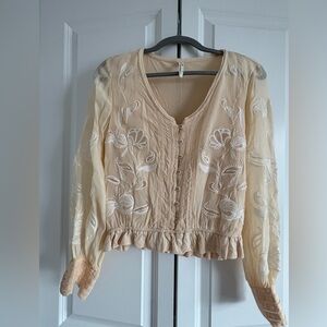 Cream Embroidered Women's Top